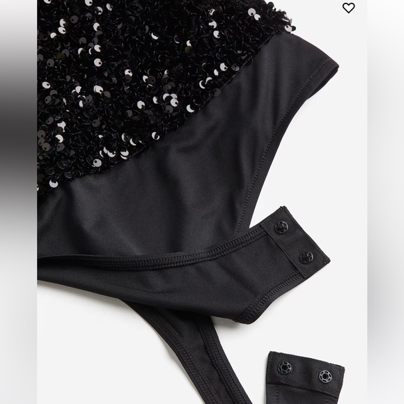 NWT H&M Black Sequin Sweetheart Neckline Strapless Bodysuit - Picture 6 of 6